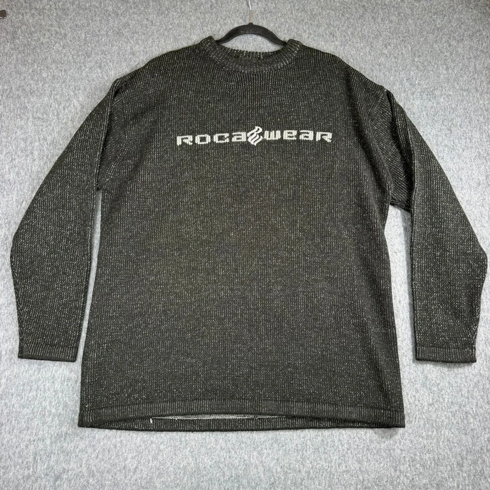 Rocawear Sweater Mens XL Gray Knit‎ Pullover Logo Streetwear Acrylic Wool Blend